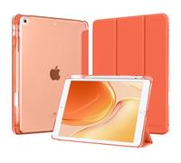 MoKo Coque pour iPad 9e/8e/7e Génération 10,2 Pouces 2021/2020/2019 avec Porte-Crayon, Mince Légère à Trois Volets Coque avec PC Arrière Translucide Robuste, Veille/Réveil Auto, Orange