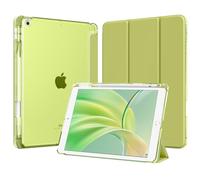 MoKo Coque pour iPad 9e/8e/7e Génération 10,2 Pouces avec Porte-Stylet | Pour iPad 10,2 Coque 2021/2020/2019, Léger Étui à Trois Volets avec Coque PC Arrière Translucide Robuste, Vert FougèreSauvage
