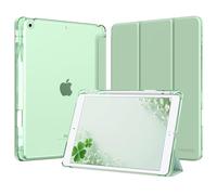 MoKo Coque pour iPad 9e/8e/7e Génération 10,2 Pouces avec Porte-Stylet | Pour iPad 10,2 Coque 2021/2020/2019, Mince Léger Étui à Trois Volets avec Coque PC Arrière Translucide Robuste, Vert Matcha