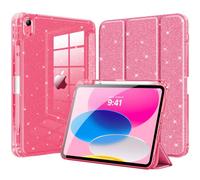 MoKo Coque pour iPad(A16) 11e Gén 11" 2025/iPad 10e Gén 10,9" 2022, Étui Scintillant avec Fente Stylet, Housse avec Coque Arrière Transparente Brillante, Auto Réveil/Sommeil,Pastèque Rouge Scintillant