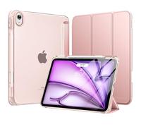 MoKo Coque pour iPad Air 11 Pouces M3/M2 2025/2024, iPad Air 5e/4e Gén 10,9 Pouces Coque 2022/2020 avec Porte-Stylet, Mince Légère à Trois Volets avec PC Arrière Translucide Robuste, Or Rose