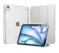 MoKo Coque pour iPad Air 11 Pouces M3/M2 2025/2024, iPad Air 5e/4e Gén 10,9 Pouces Coque 2022/2020 avec Porte-Stylet, Mince Légère à Trois Volets avec PC Arrière Translucide Robuste, Touch ID, Argent