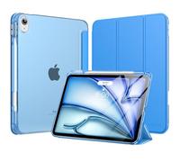 MoKo Coque pour iPad Air 11 Pouces (M4/M3/M2), iPad Air 5e/4e Gén 10,9" | Pour iPad Air Coque avec Porte-Stylet, Mince Léger Étui à Trois Volets avec Coque PC Arrière Translucide Robuste, Vague Bleue