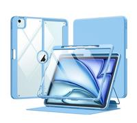 MoKo Coque pour iPad Air 13 Pouces 2024 avec Porte-Crayon, Coque iPad Air 13 avec Protection d'Écran, Étui iPad Air Clair Support Magnétique Multi-Angle, Supporte Pencil Pro/USB-C, Bleu Ensoleillé