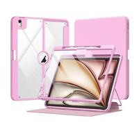 MoKo Coque pour iPad Air 13 Pouces 2024 avec Porte-Crayon, Étui iPad Air 13 avec Protection d'Écran, Étui Transparent iPad Air Support Magnétique Multi-Angle, Supporte Pencil Pro/USB-C, Bouquet Rose