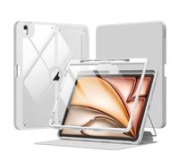 MoKo Coque pour iPad Air 13 Pouces 2024 avec Porte-Crayon, Étui iPad Air 13 avec Protection d'Écran, Étui Transparent iPad Air Support Magnétique Multi-Angle, Supporte Pencil Pro/USB-C, Gris Clair