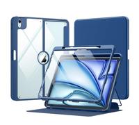 MoKo Coque pour iPad Air 13 Pouces 2024 avec Porte-Crayon, Étui iPad Air 13 avec Protection d'Écran, Étui Transparent iPad Air Support Magnétique Multi-Angle, Supporte Pencil Pro/USB-C, Bleu Marine