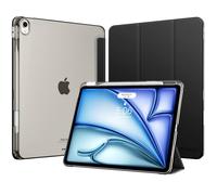 MoKo Coque pour iPad Air 13 Pouces (M4/M3/M2) 2026/2025/2024 avec Porte-Stylet, Mince Légère à Trois Volets avec PC Arrière Translucide Robuste, Auto Veille/Réveil, Noir