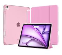 MoKo Coque pour iPad Air 13 Pouces (M4/M3/M2) 2026/2025/2024 avec Porte-Stylet, Mince Légère à Trois Volets avec PC Arrière Translucide Robuste, Auto Veille/Réveil, Rose