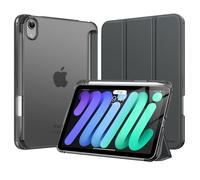 MoKo Coque pour iPad Mini 7 A17 Pro 2024, iPad Mini 6ème Gén 8,3 Pouces 2021 avec Porte-Crayon, Mince Légère à Trois Volets Coque avec PC Arrière Translucide Robuste, Veille/Réveil Auto, Gris Sidéral