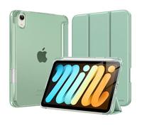 MoKo Coque pour iPad Mini 7 A17 Pro 2024, iPad Mini 6ème Gén 8,3 Pouces 2021 avec Porte-Crayon, Mince Légère à Trois Volets Coque avec PC Arrière Translucide Robuste, Veille/Réveil Auto, Agave Vert