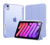 MoKo Coque pour iPad Mini 7 A17 Pro 2024, iPad Mini 6ème Gén 8,3 Pouces 2021 avec Porte-Crayon, Mince Légère à Trois Volets Coque avec PC Arrière Translucide Robuste, Veille/Réveil Auto, Lavande