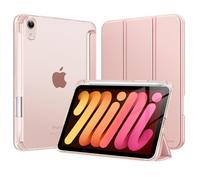 MoKo Coque pour iPad Mini 7 A17 Pro 2024, iPad Mini 6ème Gén 8,3 Pouces 2021 avec Porte-Crayon, Mince Légère à Trois Volets Coque avec PC Arrière Translucide Robuste, Veille/Réveil Auto, Or Rose