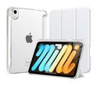 MoKo Coque pour iPad Mini 7 A17 Pro 2024, iPad Mini 6ème Gén 8,3 Pouces 2021 avec Porte-Crayon, Mince Légère à Trois Volets Coque avec PC Arrière Translucide Robuste, Veille/Réveil Auto, Blanc