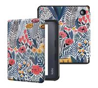 MoKo Coque pour Kobo Libra Colour 7 Pouces 2024, Étui de Protection Souple TPU Ultra-Mince et Léger Anti-Rayures avec Réveil/Sommeil Automatique pour Kobo Libra Colour Tablette 2024, Fleuron à Bleues