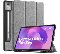 MoKo Coque pour Lenovo Idea Tab Pro 12,7" 2025 avec Porte-Stylo, Étui Ultra-Mince Trifold à Support Auto Réveil/Veille, Housse Protection en Cuir PU pour Lenovo Idea Tab/Xiaoxin Pad Pro, Gris
