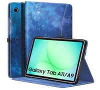 MoKo Coque pour Samsung Galaxy Tab A11 8,7 Pouces 2025, Galaxy Tab A9 8,7 Pouces 2023, Étui en Cuir PU avec Support Multi-Angles, Dragonne, Poche Avant pour Galaxy Tab A11 Tablette, Étoile Bleue