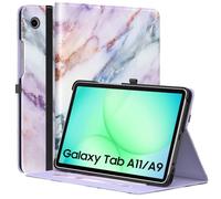 MoKo Coque pour Samsung Galaxy Tab A11 8,7 Pouces 2025, Galaxy Tab A9 8,7 Pouces 2023, Étui en Cuir PU avec Support Multi-Angles, Dragonne, Poche Avant pour Galaxy Tab A11 Tablette, Marbre Violet