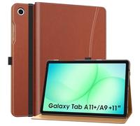 MoKo Coque pour Samsung Galaxy Tab A11+ Plus 11 Pouces 2025/ A9+ Plus 2023, Multi-Angles Étui pour Galaxy Tab A11+/ A9+ en Cuir PU avec Dragonne, Poche, Auto Réveil/Sommeil, Brun