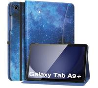 MoKo Coque pour Samsung Galaxy Tab A9 Plus 11 Pouces 2023 (SM-X210/SM-X216/SM-X218), Multi-Angles Étui en Cuir PU avec Dragonne, Poche Avant, Auto Réveil/Sommeil, Étoile Bleue