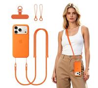 MoKo Cordon Téléphone Réglable sans Coque pour iPhone 17/Air/Pro/Max et autres Coques avec Double Trou, Bandoulière Universelle avec Plaque Métallique, Lanière Smartphone, Orange