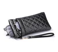 MoKo Double Pochette à Lunettes avec Sangle de Transport, Sac Souple de Lunettes en Cuir PU Souple, Étui pour Lunettes de Soleil Portable avec Chiffon de Nettoyage pour Femmes et Hommes - Noir