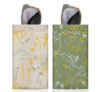 MoKo Double Pochette à Lunettes avec Sangle de Transport, Sac Souple en Coton Doux, Étui pour Lunettes de Soleil Portable avec Chiffon de Nettoyage pour Femme Homme, Fleurs Vertes & Jaunes