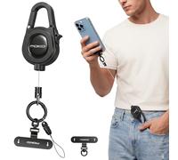 MoKo Dragonne Antivol Téléphone avec Câble Acier Rétractable et Verrouillable, Attache Smartphone Magnétique avec Patch 360°, Anti Chute pour Ski, Randonnée, Pêche, Noir