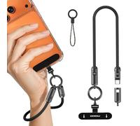 MoKo Dragonne Téléphone 2-en-1 avec Câble USB-C, Câble de Charge Rapide USB-C vers USB-C PD 240W, Lanière Antivol avec Attache Métal 360° pour iPhone 17/16/15, Tablette, Ordinateur Portable, Noir