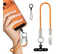 MoKo Dragonne Téléphone 2-en-1 avec Câble USB-C, Câble de Charge Rapide USB-C vers USB-C PD 240W, Lanière Antivol avec Attache Métal 360° pour iPhone 17/16/15, Tablette, Ordinateur Portable, Orange