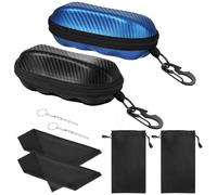 MoKo Étui à Lunettes de Soleil, 2PCS Coque Semi-Dure Étui de Protection Unisexe, Support d'Étui à Lunettes en PU avec Crochet de Suspension en Métal, Mini Tournevis pour Hommes Femmes, Noir + Bleu