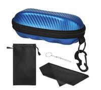 MoKo Étui à Lunettes de Soleil, Coque Semi-Dure Étui de Protection Unisexe, Support d'Étui à Lunettes en PU avec Crochet de Suspension en Métal, Mini Tournevis pour Hommes Femmes, Bleu