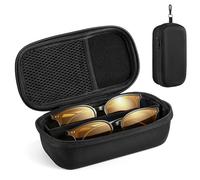 MoKo Étui à Lunettes Double, Coque Rigide avec Séparateur Réglable, Fermoir à Verrou et Poche Filet. Protège Lunettes de Lecture et Solaires, Portable pour Voyage, Noir