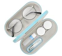 MoKo Étui à Lunettes Double Couche, 2 en 1 Boîte à Lunettes de Soleil Lentilles de Contact, Sac Lunettes Portable Voyage avec Miroir, Étui Ultra Léger de Rangement pour Femme Homme, Bleu Clair