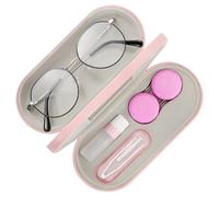 MoKo Étui à Lunettes Double Couche, 2 en 1 Boîte à Lunettes de Soleil Lentilles de Contact, Sac Lunettes Portable Voyage avec Miroir, Étui Ultra Léger de Rangement pour Femme Homme Garçon Fille, Rose