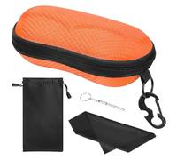 MoKo Étui à Lunettes Semi-Rigide, 1PCS Boîte à Lunettes de Soleil en EVA avec Crochet en Métal, Étui de Protection pour Lunettes à Fermeture Éclair avec Chiffon en Microfibre pour Homme Femme - Orange