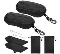 MoKo Étui à Lunettes Semi-Rigide, 2 PCS Boîte à Lunettes de Soleil en EVA avec Crochet en Métal, Étui de Protection pour Lunettes à Fermeture Éclair avec Chiffon pour Homme Femme - Noir + Noir
