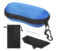 MoKo Étui à Lunettes Semi-Rigide, Boîte à Lunettes de Soleil en EVA avec Crochet en Métal, Étui de Protection pour Lunettes à Fermeture Éclair avec Chiffon en Microfibre pour Homme Femme - Bleu