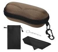 MoKo Étui à Lunettes Semi-Rigide, Boîte à Lunettes de Soleil en EVA avec Crochet en Métal, Étui de Protection pour Lunettes à Fermeture Éclair avec Chiffon en Microfibre pour Homme Femme - Café
