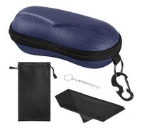 MoKo Étui à Lunettes Semi-Rigide, Boîte en EVA avec Crochet en Métal, Étui de Protection pour Lunettes à Fermeture Éclair avec Chiffon en Microfibre pour Homme Femme, Indigo