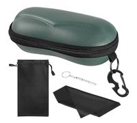 MoKo Étui à Lunettes Semi-Rigide, Boîte en EVA avec Crochet en Métal, Étui de Protection pour Lunettes à Fermeture Éclair avec Chiffon en Microfibre pour Homme Femme, Vert