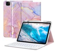 MoKo Étui avec Clavier pour Nouvel iPad Air 11 Pouces 2025/2024 Version, Coque de Clavier Folio Détachable Magique avec Porte-Crayon pour iPad Air 7e/6e/5e/4e Génération, Marbre Rose Clair Doré