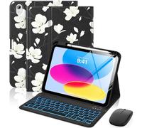 MoKo Étui Clavier pour iPad 11e Génération (A16) 11" 2025 et iPad 10e Génération 10,9" 2022 avec Souris - Clavier Bluetooth Rétroéclairé 7 Couleurs, Porte-Stylet Intégré, Blanche
