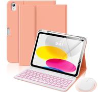 MoKo Étui Clavier pour iPad 11e Génération (A16) 11" 2025 et iPad 10e Génération 10,9" 2022 avec Souris - Clavier Bluetooth Rétroéclairé 7 Couleurs, Porte-Stylet Intégré, Orange Abricotée