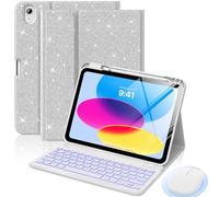 MoKo Étui Clavier pour iPad 11e Génération (A16) 11" 2025 et iPad 10e Génération 10,9" 2022 avec Souris - Clavier Bluetooth Rétroéclairé 7 Couleurs, Porte-Stylet Intégré, Argent Brillant