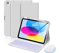 MoKo Étui Clavier pour iPad 11e Génération (A16) 11" 2025 et iPad 10e Génération 10,9" 2022 avec Souris - Clavier Bluetooth Rétroéclairé 7 Couleurs, Porte-Stylet Intégré, Gris Clair