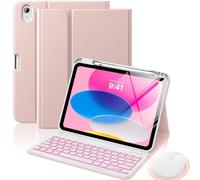 MoKo Étui Clavier pour iPad 11e Génération (A16) 11" 2025 et iPad 10e Génération 10,9" 2022 avec Souris - Clavier Bluetooth Rétroéclairé 7 Couleurs, Porte-Stylet Intégré, Or Rose
