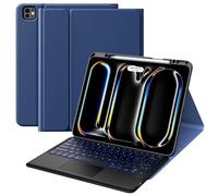 MoKo Étui Clavier pour Nouvel iPad Pro 13 Pouces 2024/2025 Version, Porte-Crayon Intégré, iPad Pro 13 Pouces Coque Clavier Bluetooth Détachable avec Rétroéclairage & Pavé Tactile, Marine Bleu