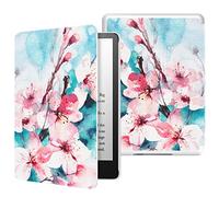 MoKo Étui Compatible avec 6,8 Pouces Kindle Paperwhite 11e Gén (Modèle 2021), Coque de Protection Enfant Magnétique Auto Réveil/Veille pour Kindle Paperwhite Édition Signature, Fleur de Pêcher