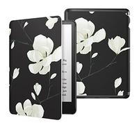 MoKo Étui Compatible avec 6,8 Pouces Kindle Paperwhite 11e Gén (Modèle 2021), Coque de Protection Enfant Magnétique Auto Réveil/Veille pour Kindle Paperwhite Édition Signature, Noir + Magnolia Blanche